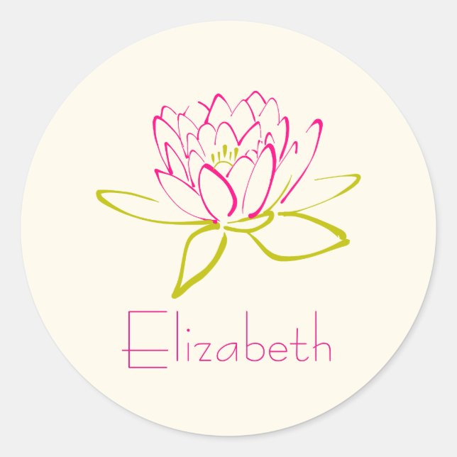 Personalise Lotus Flower / Water Lily Illustration Classic Round Sticker (Front)