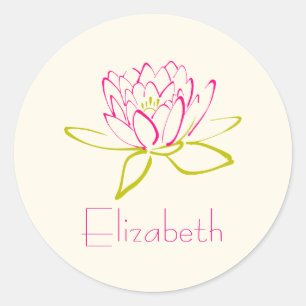 Personalise Lotus Flower / Water Lily Illustration Classic Round Sticker