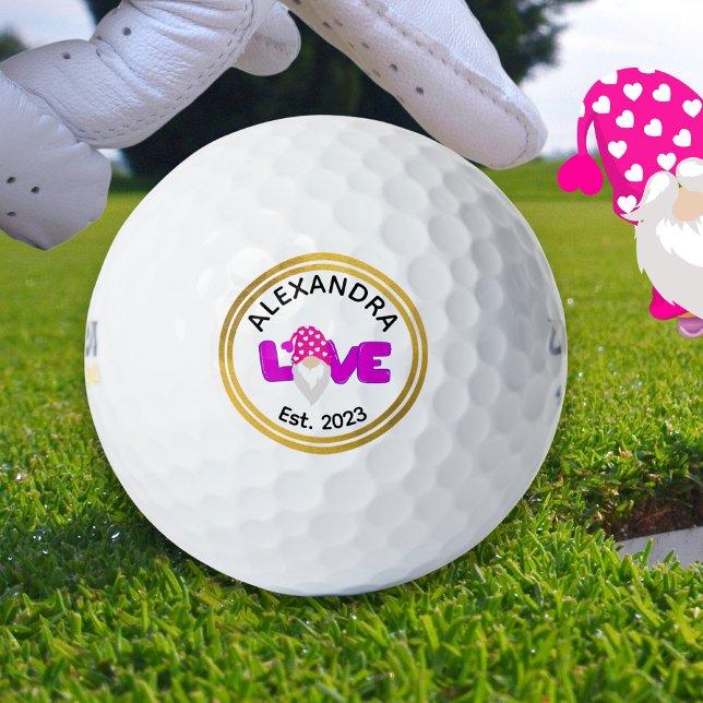 Personalise Love Gnome Heart Pink  Purple   Golf Balls (Creator Uploaded)