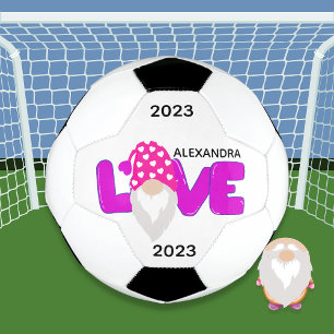 Personalise Love Gnome Heart Pink  Purple  Soccer Ball