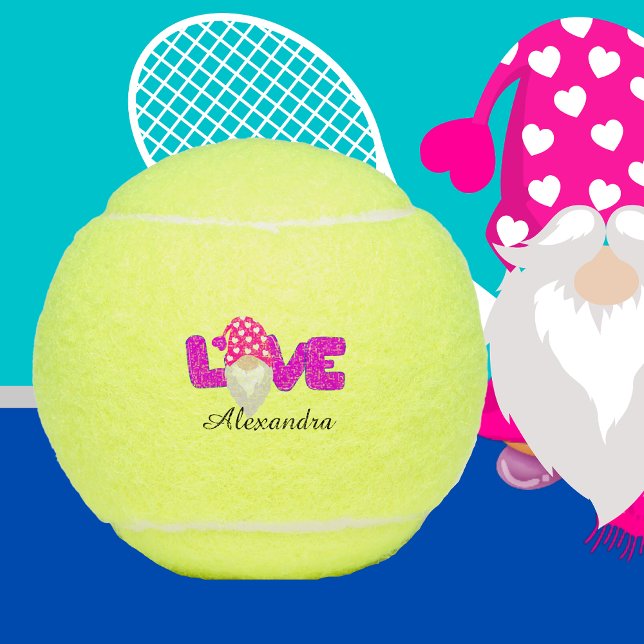 Personalise Love Gnome Heart Pink  Purple Tennis Balls (Creator Uploaded)