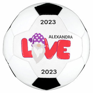 Personalise Love Gnome Heart Red Purple  Soccer Ball