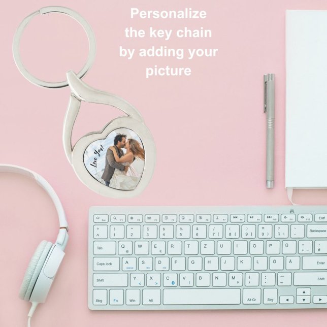Personalise Love You Heart Shape Photo Key Ring (Creator Uploaded)