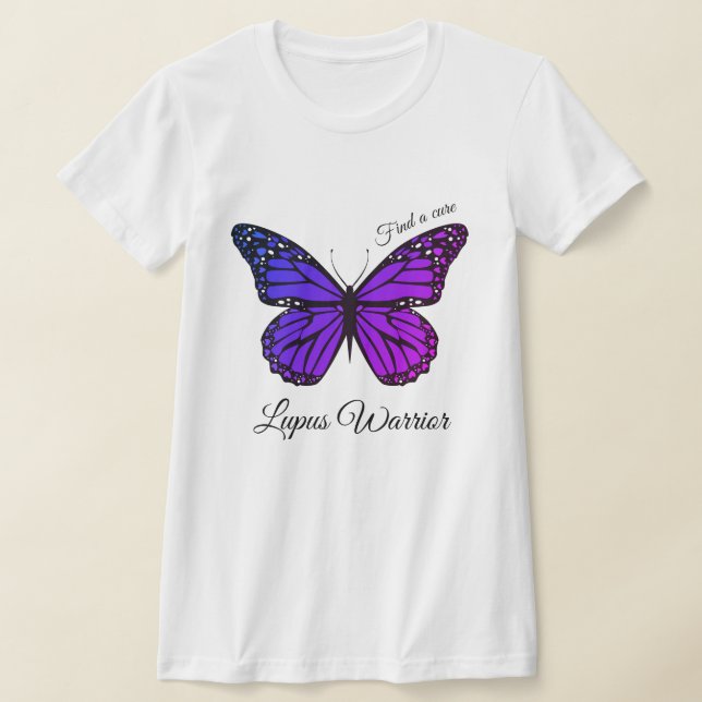 Personalise Lupus Support Pretty Purple Butterfly T-Shirt (Laydown)