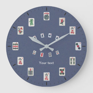 Personalise MahJong tiles design on dark blue Large Clock