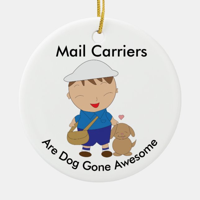 Personalise Mail Carrier Postal Worker Brown Dog Ceramic Ornament (Front)