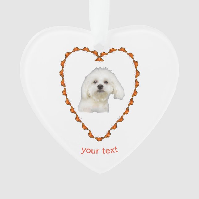 Personalise Maltese Puppy in heart Ornament (Front)
