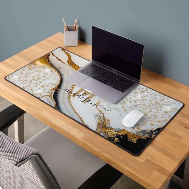 Personalise Marble and Diamonds Desk Mat (Office 2)