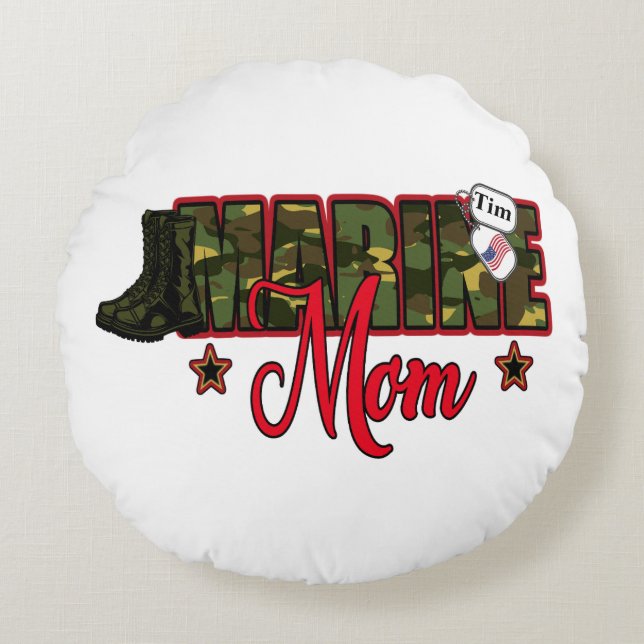 Personalise Marine Mum with Dog Tag Round Cushion (Front)