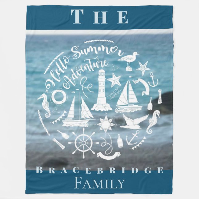Personalise Marine Theme Hello Summer Adventure  Fleece Blanket (Front)