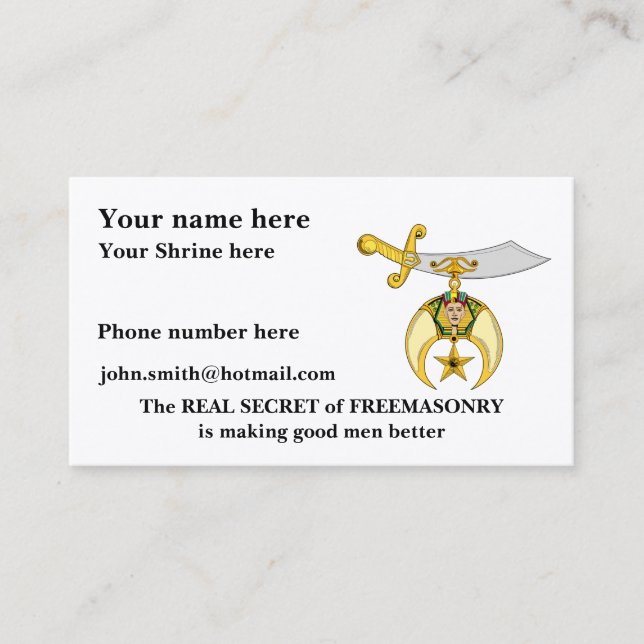 Personalise Masonic & Shriners Emblem Business Card (Front)