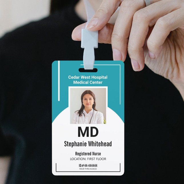 Personalise Medical Employee Photo ID Teal Blue ID Badge (Your photo ID employee badge is not just an identification tool, but a powerful communication medium)