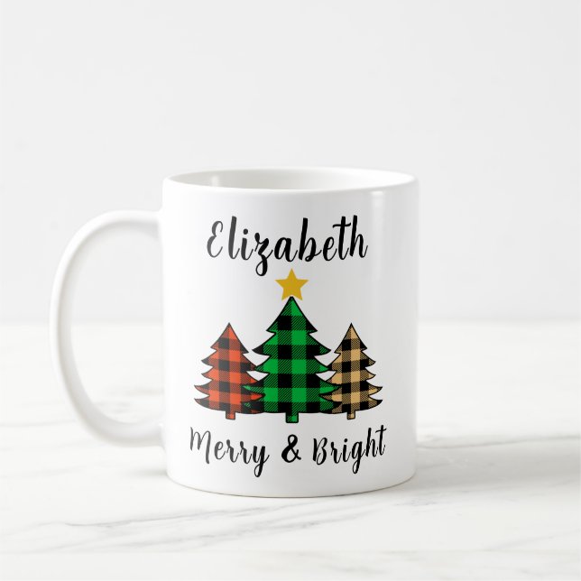 Personalise Merry & Bright Tree Coffee Mug (Left)
