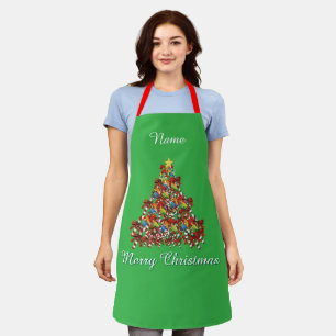 Personalise Merry Christmas Brt Green Holiday  Apron