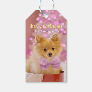Personalise Merry Christmas & Name, Cute Dog/Tree Gift Tags