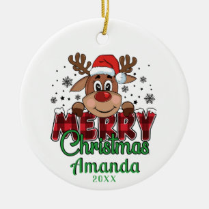 Personalise Merry Christmas Reindeer Ornament