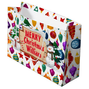 Personalise Merry Christmas Snowmen Large Gift Bag