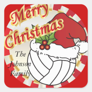 Personalise Merry Christmas Volleyball Square Sticker