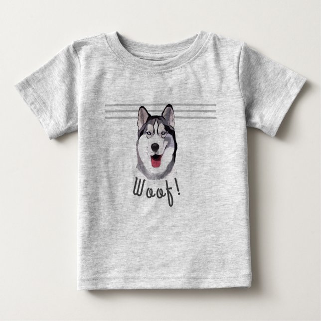 Personalise Message Siberian Husky Baby Bib T-Shir Baby T-Shirt (Front)