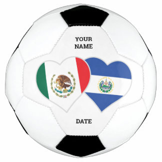 Personalise Mexican Salvadorian Flag Hearts Soccer Ball
