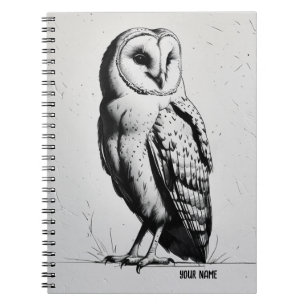 PERSONALISE Minimalist Black and White Owl Bird Notebook