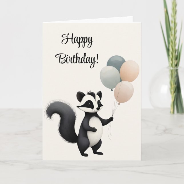 Personalise Minimalist Boho Skunk Balloons Blank Card (Front)