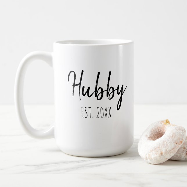 Personalise Minimalist Simple Husband Hubby Year Coffee Mug (With Donut)