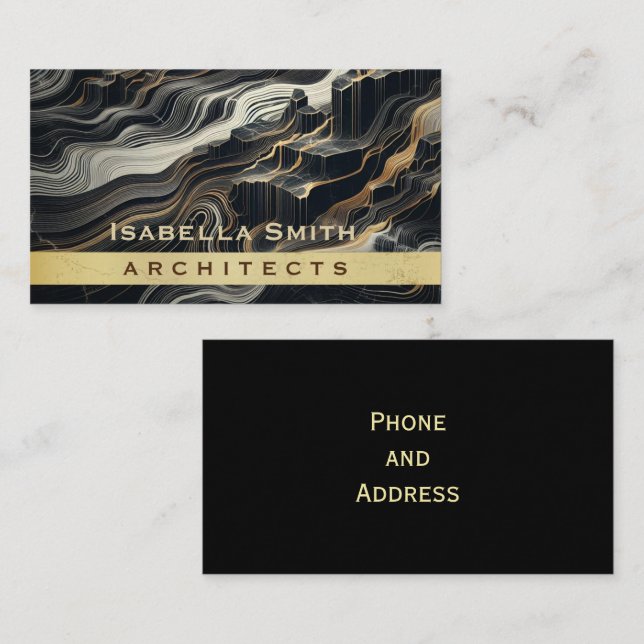 Personalise Modern Black Gold Marble Architectural Business Card (Front/Back)