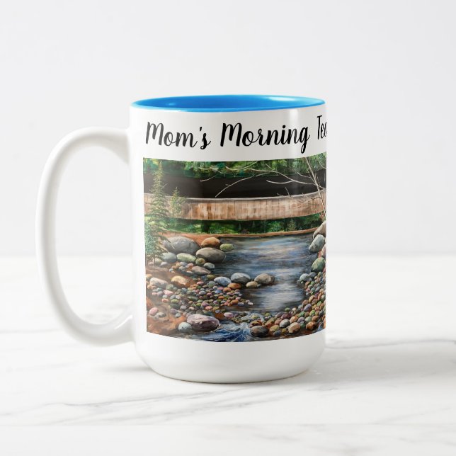 Personalise Modern Brook Scene  Two-Tone Coffee Mug (Left)