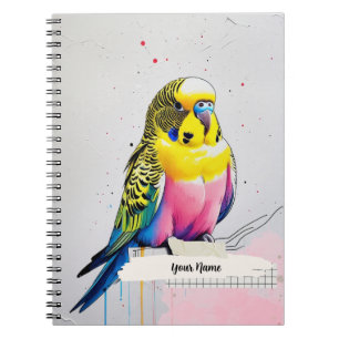 PERSONALISE Modern Colourful Parakeet Bird Noteboo Notebook