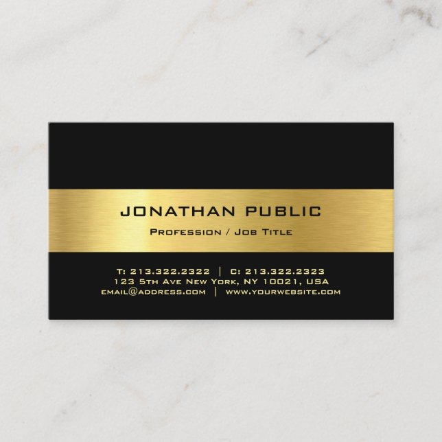 Personalise Modern Elegant Black And Gold Simple Business Card (Front)