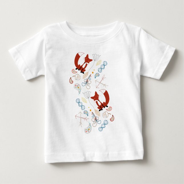 Personalise Modern Fox  Woodland Pattern Baby T-Shirt (Front)