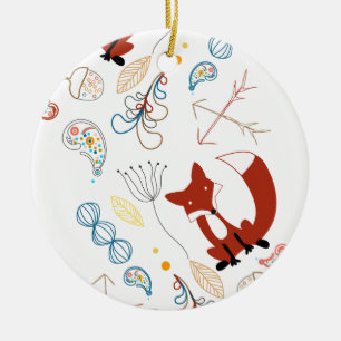 Personalise Modern Fox Woodland Pattern Ceramic Ornament