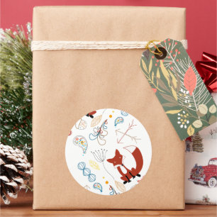 Personalise Modern Fox  Woodland Pattern Classic Round Sticker