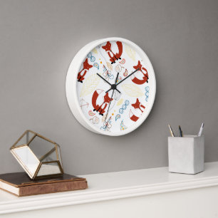 Personalise Modern Fox  Woodland Pattern Clock