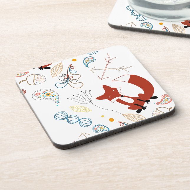 Personalise Modern Fox  Woodland Pattern Coaster (Left Side)
