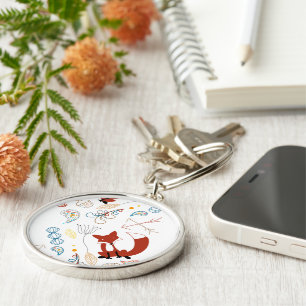 Personalise Modern Fox  Woodland Pattern Key Ring