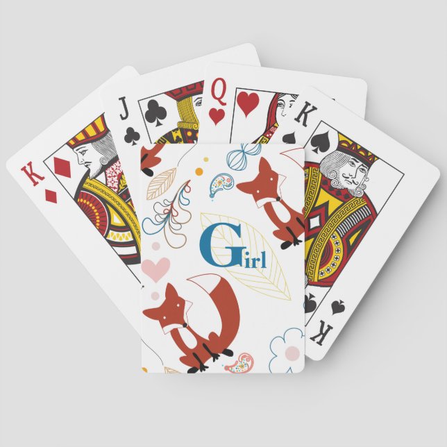 Personalise Modern Fox Woodland Pattern Playing Cards (Back)