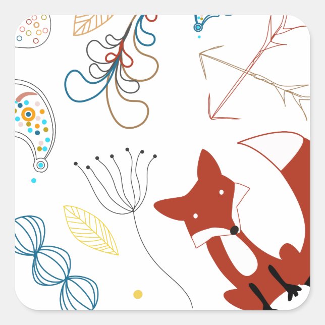 Personalise Modern Fox  Woodland Pattern Square Sticker (Front)