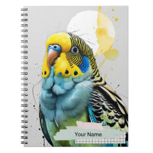 PERSONALISE Modern Ink Blue Parakeet Bird Notebook