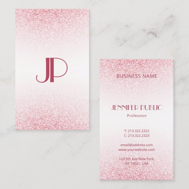 Personalise Modern Pink Rose Gold Glitter Elegant Business Card (Front/Back)