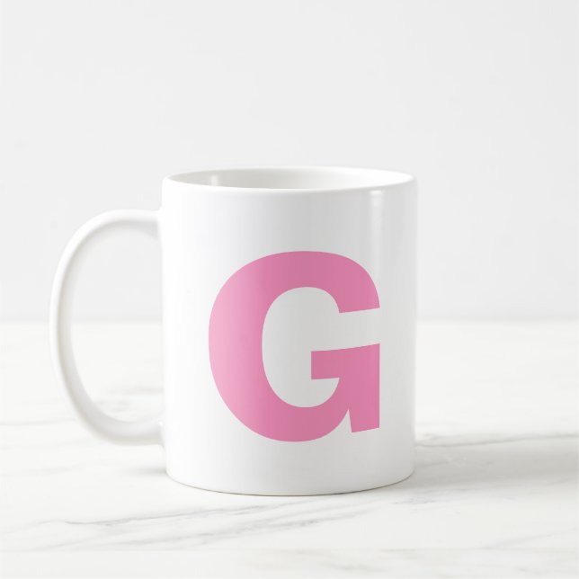 Personalise Modern Script Pink Initial Monogram  Coffee Mug (Left)