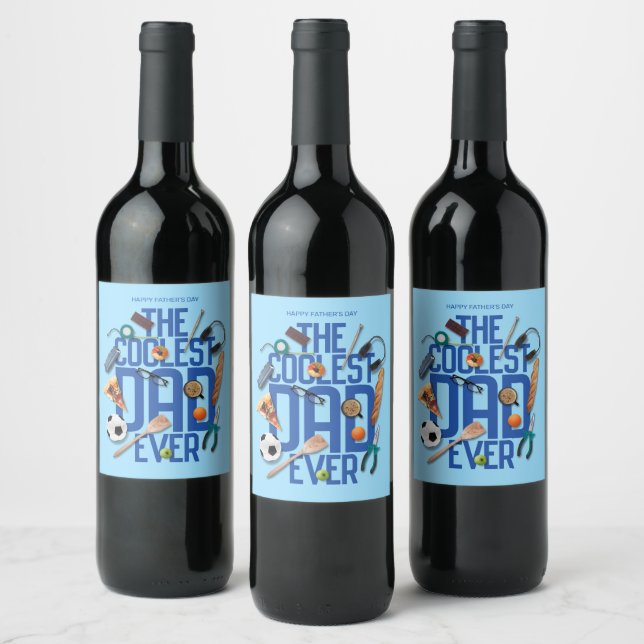 Personalise Modern The Coolest Dad Ever Wine Label (Bottles)