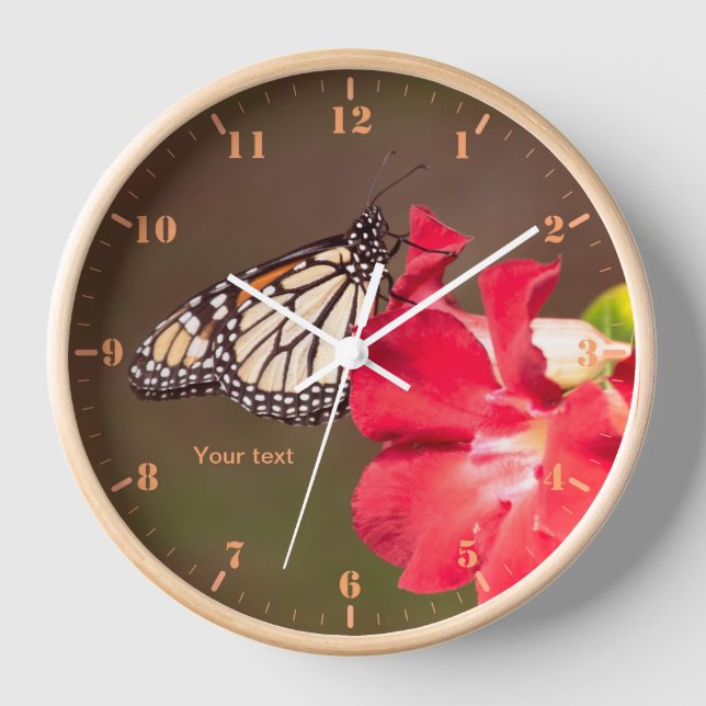 Personalise Monarch butterfly on desert rose Clock (Front)