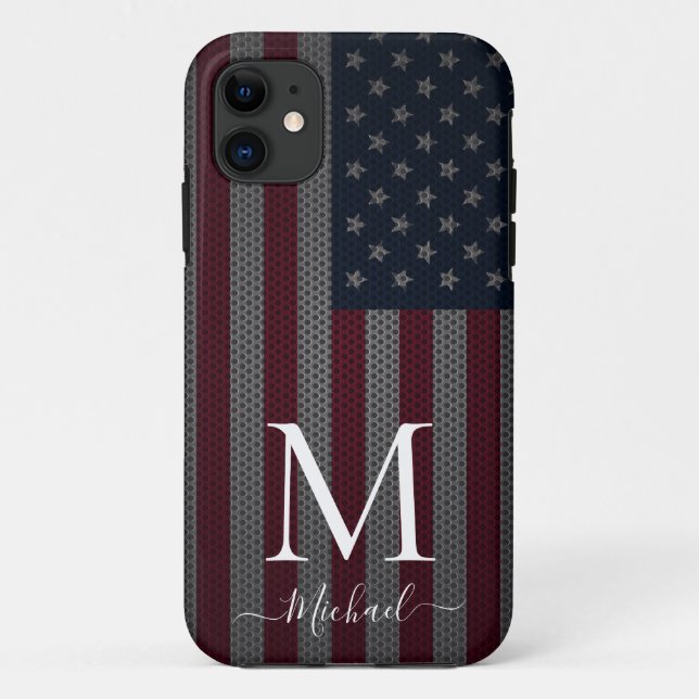 Personalise Monogram American Flag Metallic Mesh Case-Mate iPhone Case (Back)