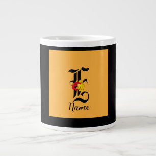 Personalise Monogram E Floral Black Orange Large Coffee Mug