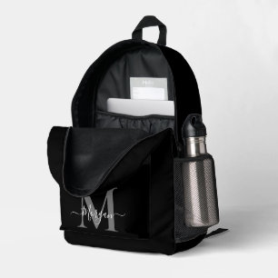 Personalise Monogram Initial Name Black Printed Backpack
