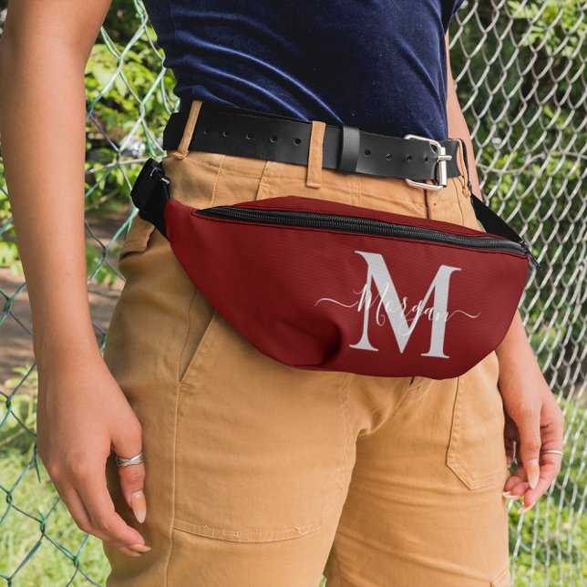 Personalise Monogram Initial Name Dark Red Bum Bags (Personalize Monogram Initial Name Dark Red Fanny Pack)