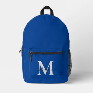 Personalise Monogram Initial Name Deep Blue Printed Backpack