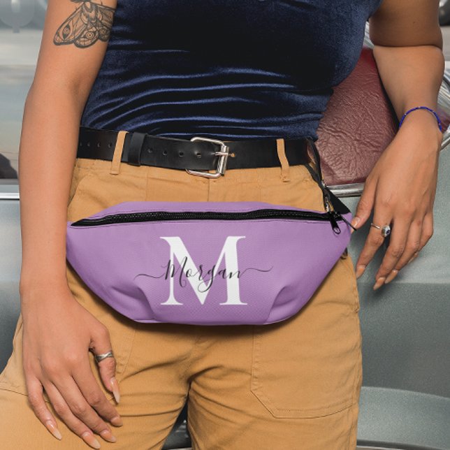 Personalise Monogram Initial Name Lavender Purple Bum Bags (Personalize Monogram Initial Name Lavender Purple Fanny Pack)